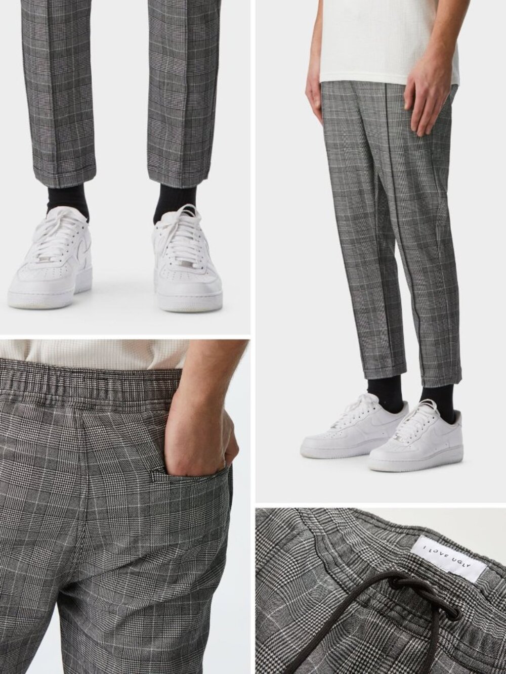 I LOVE UGLY SZ L Mens Anton Track Pant Black Check Plaid Crop-Leg